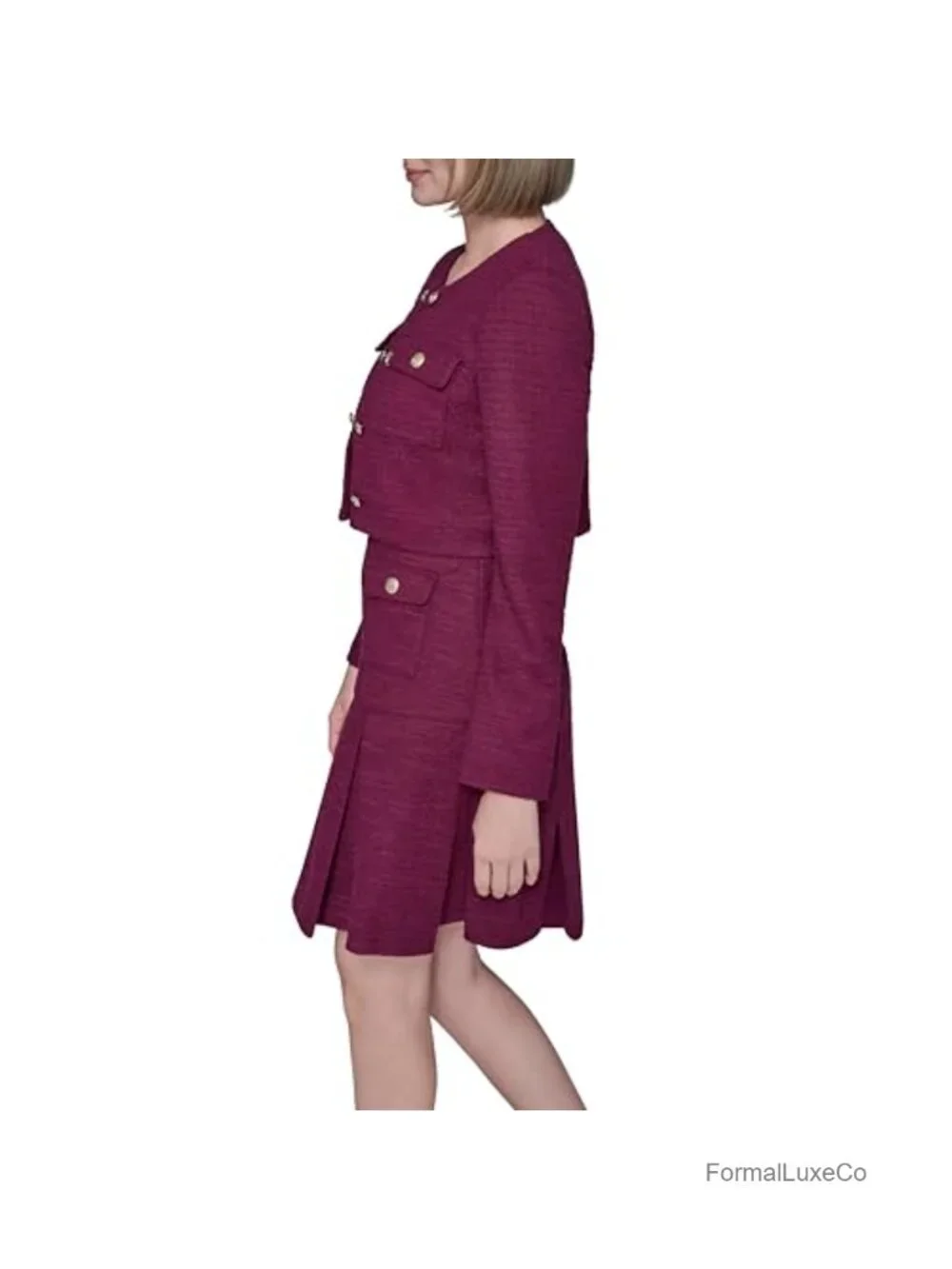 Women's Long Sleeve Stretch Texture Cropped Blazer Jacket with Pockets